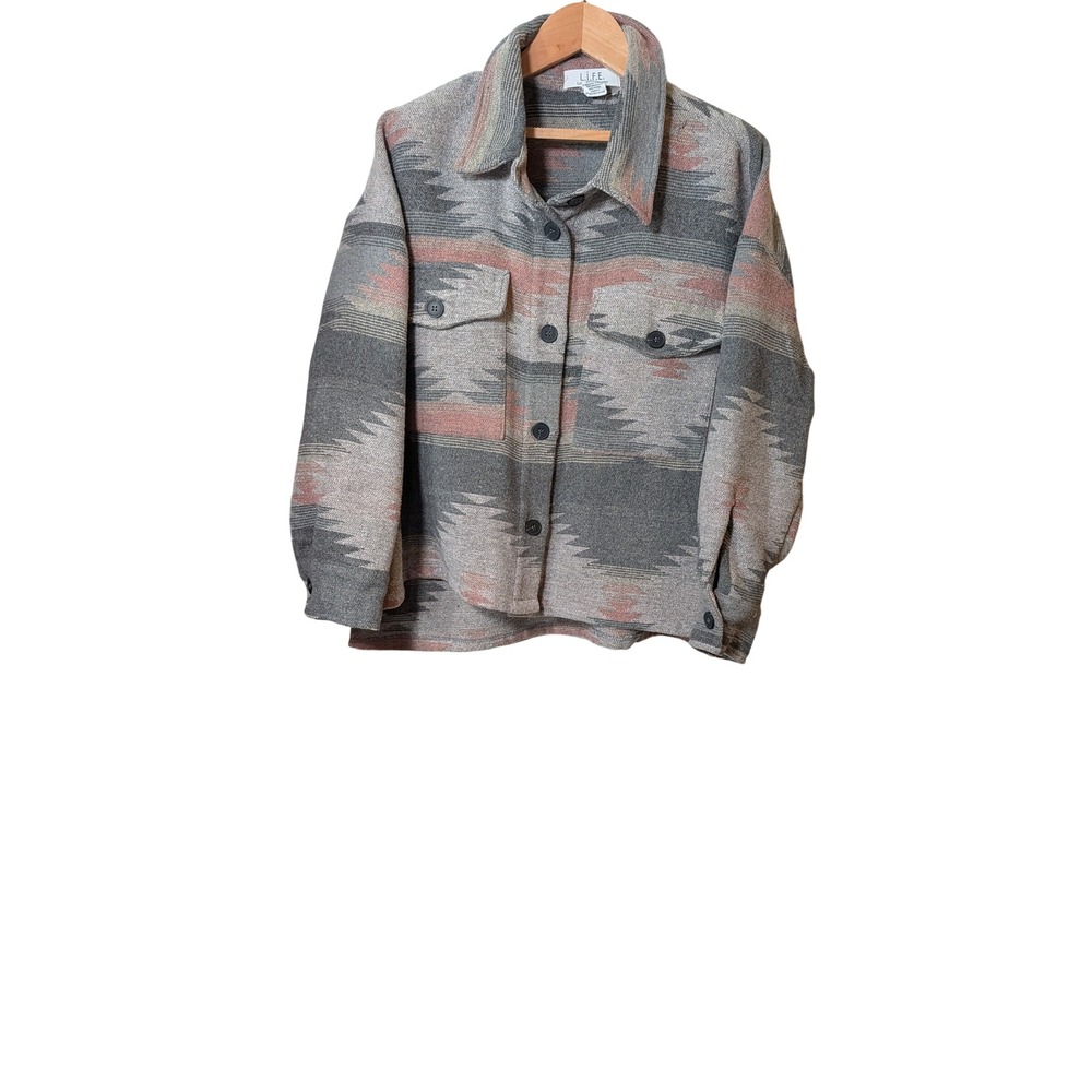 LIFE Love Is For Eternity Southwestern Shacket Grey Pink Aztec Geometric Large